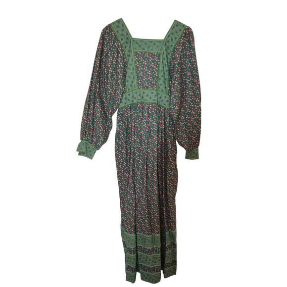 Victor Costa 70s Cotton Bohemian Floral Maxi Dress - Picture 4 of 8